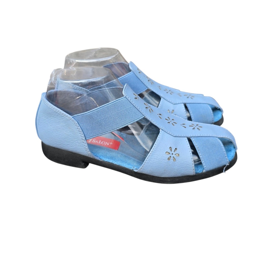 HSalon Flower Cutout Comfort‎ Sandals Elastic Straps Blue Cottagecore Size 7